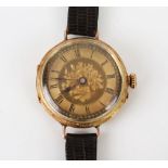 A Gent's 15ct Gold Cased Wristwatch, 33mm case. A/F