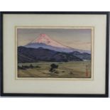 Toshi Yoshida, Mt. Fuji from Ohito in the Morning, pencil signed and dated 1962, woodblock print,