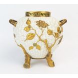 A Royal Worcester vase of ovoid form of basket weave design with raised and gilded foliate