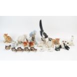 A collection of Russian porcelain animals including pandas, magpie, polar bear, racoon, lion cub,