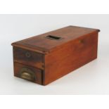 A mahogany cash till with single drawer and hinged lid, 46cm long.