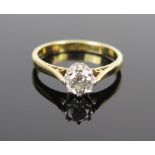 A Modern 18ct Gold and Diamond Solitaire Ring, the claw set brilliant round cut measuring c. 5.