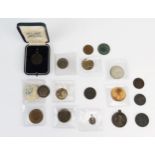 An interesting group of medallions including royalty, coin weight etc.