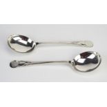A pair of George V silver soup spoons, maker Cooper Brothers & Sons Ltd, Sheffield, 1934, 20cm long,