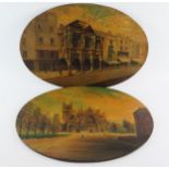 A pair of Victorian papier mache, mother-of-pearl and painted oval panels The Guildhall, Exeter