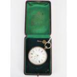 A Late Victorian Silver Cased Gents Open Dial Pocket Watch, with 45mm enamel Roman dial with