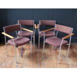 A set of four Antocks Lairn stainless steel and teak elbow chairs, with padded backs and seats,