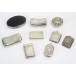 A mixed lot of assorted silverwares, various makers and dates includes vesta cases, snuff boxes,