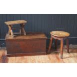 A 19th century oak and elm blanket box of plain rectangular form, 73cm wide, an elm rectangular foot