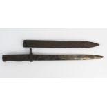 A German World War One period Mauser bayonet, with 31cm fullered blade, steel grip, contained in a