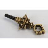 A Heavy 19th Century Unmarked High Carat Gold and Steel Pocket Watch Key, c. 35mm, 5.5g