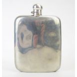 A plated spirit flask with turn-off hinged top. 14.5cm long.