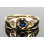 An Antique Sapphire? and Old Cut Diamond Gypsy Ring, c. 42mm central stone, size Q, 5.2g
