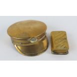 A World War One trench art miniature brass box in the form of a peaked cap together with a brass