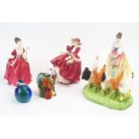 Three Royal Doulton figurines, Top O The Hill HN1834, Alexandra, HN3286, Flower of Love, HN3970, two