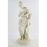 After A Carrier-Belleuse, a Minton Parian figure of Pandora, leaning on a tree stump and about to