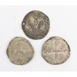 1598 Scottish silver ten shilling (holed) etc.