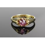 A Victorian 18ct Gold and Pink Tourmaline Ring, 5mm stone, Birmingham 1896, maker NBs, size L, 3g