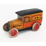 G De Andreis (France) Tinplate Peugeot 201 Delivery Van with yellow/red/black lithograph decoration,