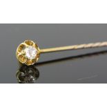 A Victorian Old Cut Diamond Pin in a yellow metal setting, 4mm claw set, 63mm long and presented
