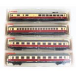 Fleischmann HO Gauge DB Trans Europe Express Coaches in crimson/cream, numbers: 5160, 5162, 5163 &