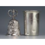 A Dutch silver beaker, of plain cylindrical form, stamped marks, inscribed, 7.5cm high, together