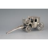 A Brumm white metal model of a horse drawn coach, with spoke wheels and opening doors, 15cm long,