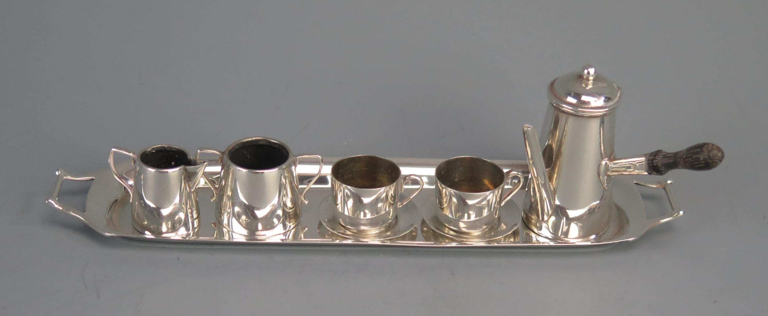 An Edward VII silver miniature coffee set, maker Cornelius Saunders & James Shepherd, Birmingham,