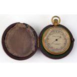 W H Harling, London, a lacquered brass pocket barometer contained in a fitted Morocco leather