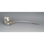 A William IV silver Fiddle pattern soup ladle, maker William Eaton, London, 1835, crested, 34.5cm