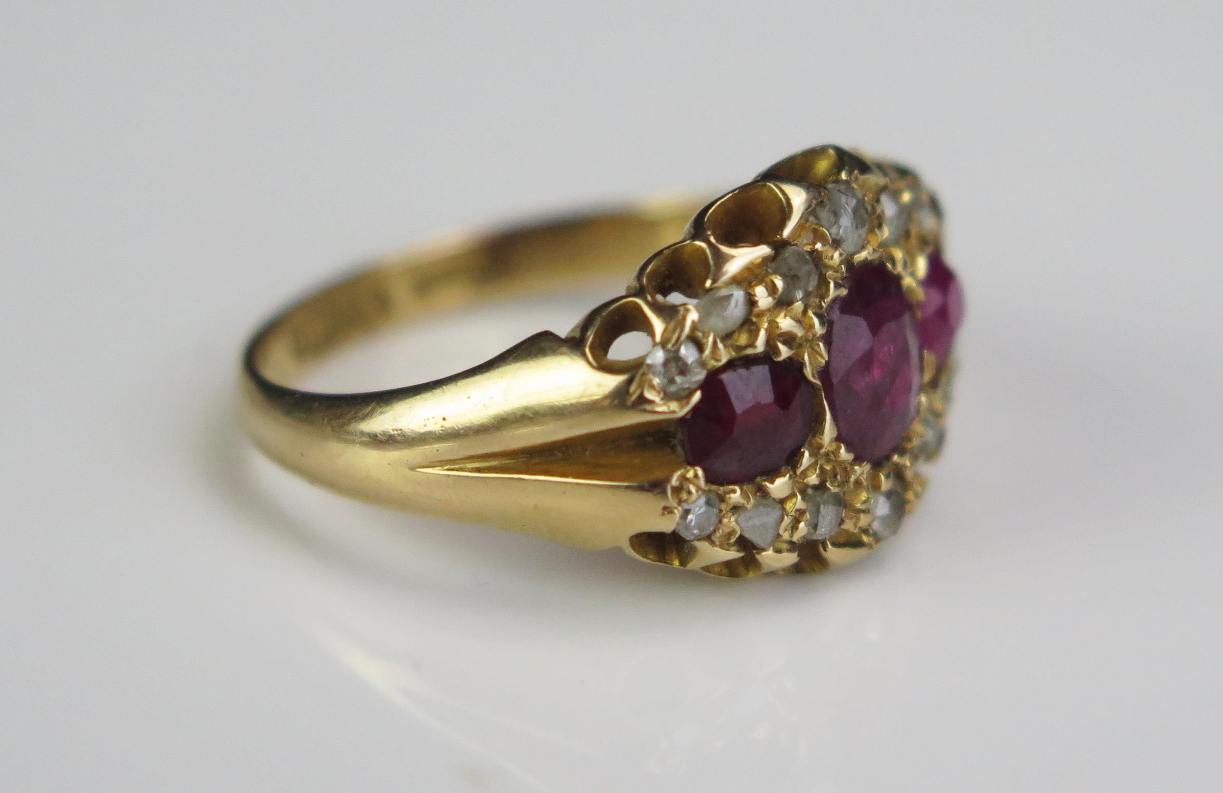 An 18ct Gold, Spinel? and Rose Cut Diamond Ring, central stone c. 5.2x4.2mm, hallmarked, but resized - Image 2 of 2