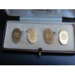 A Pair of Antique 18ct Gold Cufflinks engraved with monogram on the 18x11mm panels, Birmingham 1905,