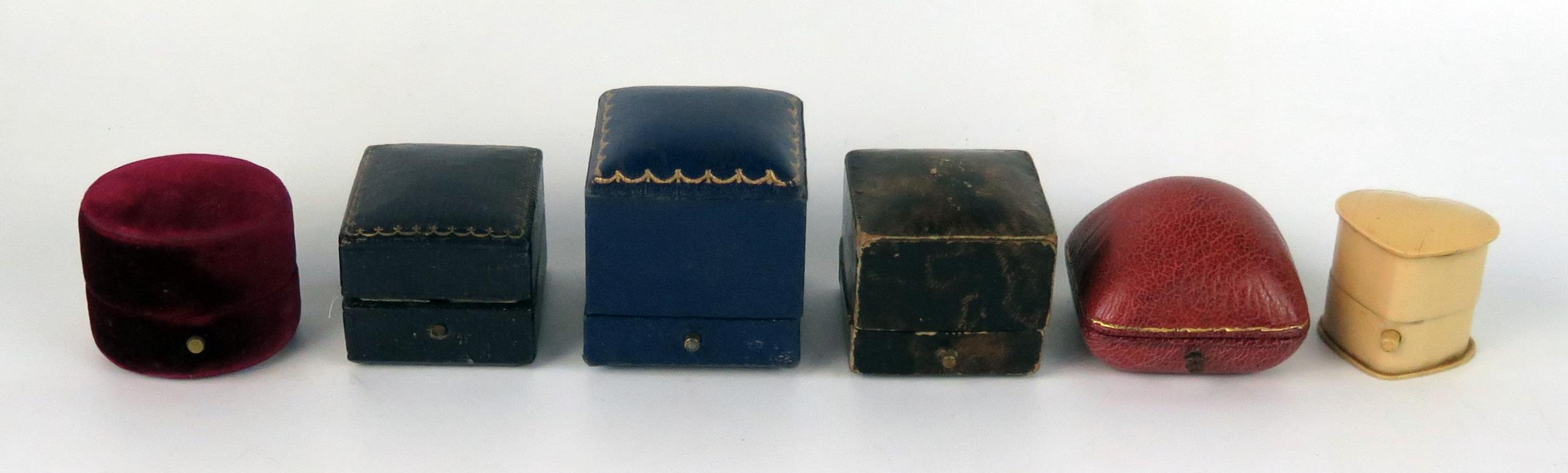 Six Vintage Ring Boxes _ all named including Mappin & Webb and Watherston & Son