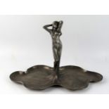 An Art Nouveau influence figural dish, by Achille Gamba, the long haired maiden in flowing robes