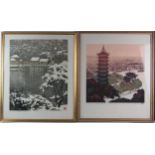 After Cao Da-Qing a limited edition print a Buddhist Temple Pagoda, 19/100, signed in pencil, 40 x