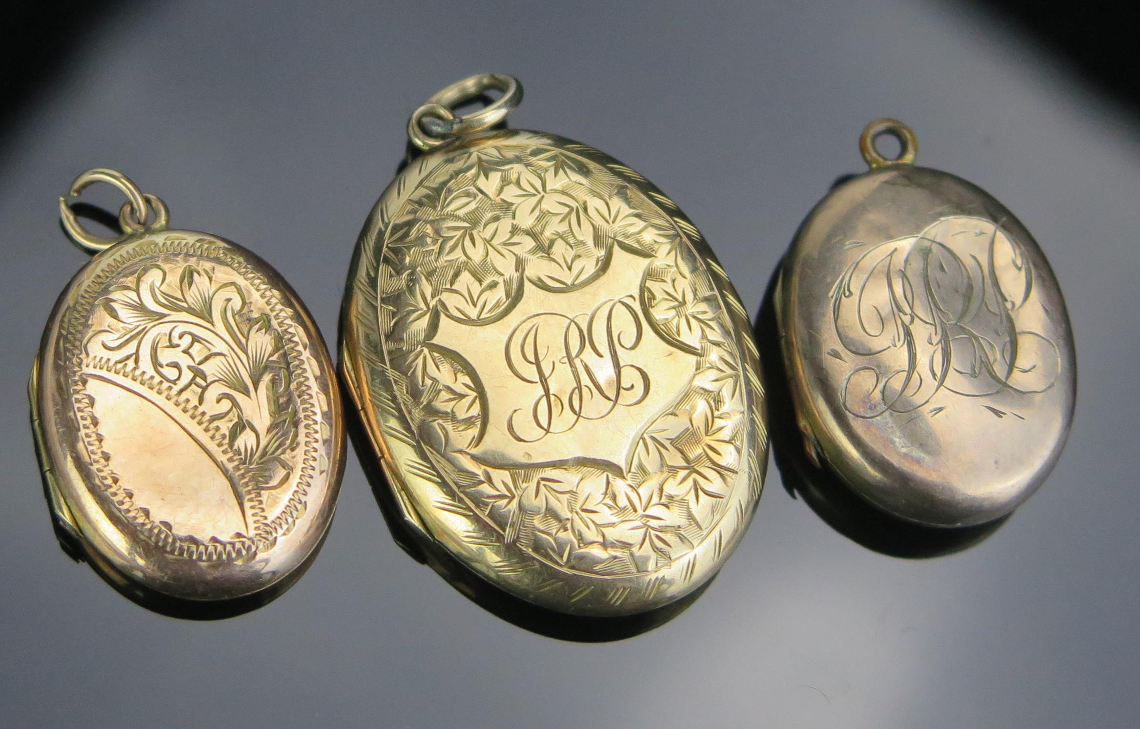 Locket Back Two 9ct Gold front & Back Lockets with chased foliate decoration ...