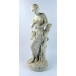 After A Carrier-Belleuse, a Minton Parian figure of Pandora, leaning on a tree stump and about to