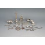 A collection of assorted silver collectables, includes heart-shaped box and cover, a rectangular