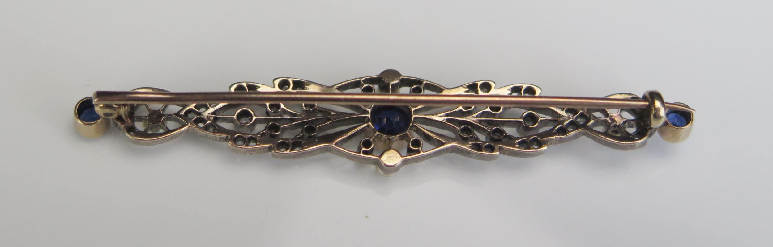 An Antique Ceylon? Sapphire, untested Pearl and Diamond Bar Brooch, millegrain set in an unmarked - Image 3 of 3
