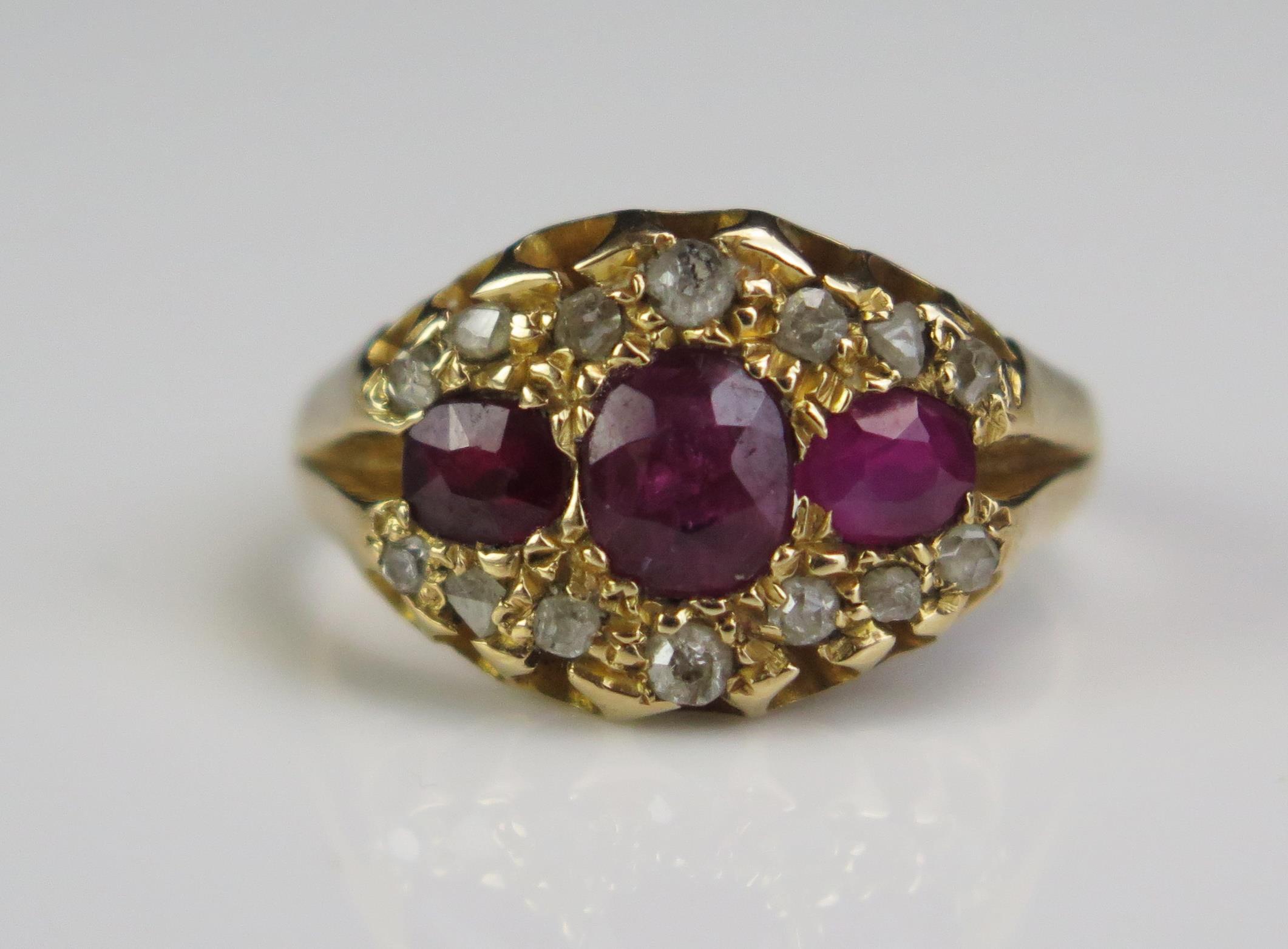 An 18ct Gold, Spinel? and Rose Cut Diamond Ring, central stone c. 5.2x4.2mm, hallmarked, but resized