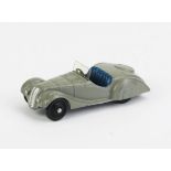 Dinky 38a Frazer Nash BMW Sports Car - mid grey, dark blue seats, matt black ridged hubs - good/