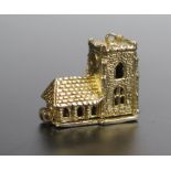 A Hallmarked 9ct Gold Church Charm with Stanhope of Marriage Vows and hinged base opening to