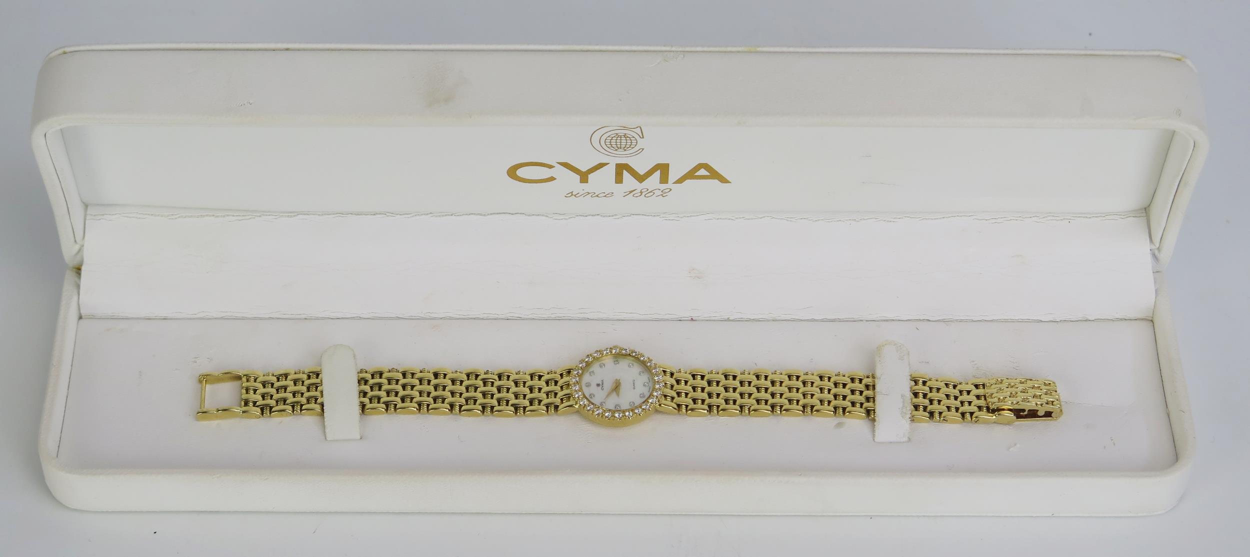 A CYMA Ladies 18ct Gold Wristwatch with diamond set bezel and mother of 20mm pearl dial with further - Image 3 of 3