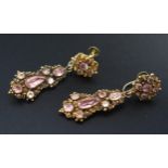 A Pair of Victorian Gilt Filigree and Paste Screw Back Pendant Earrings, 44mm drop