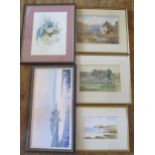 Five assorted watercolours and oil, various subjects. (5).