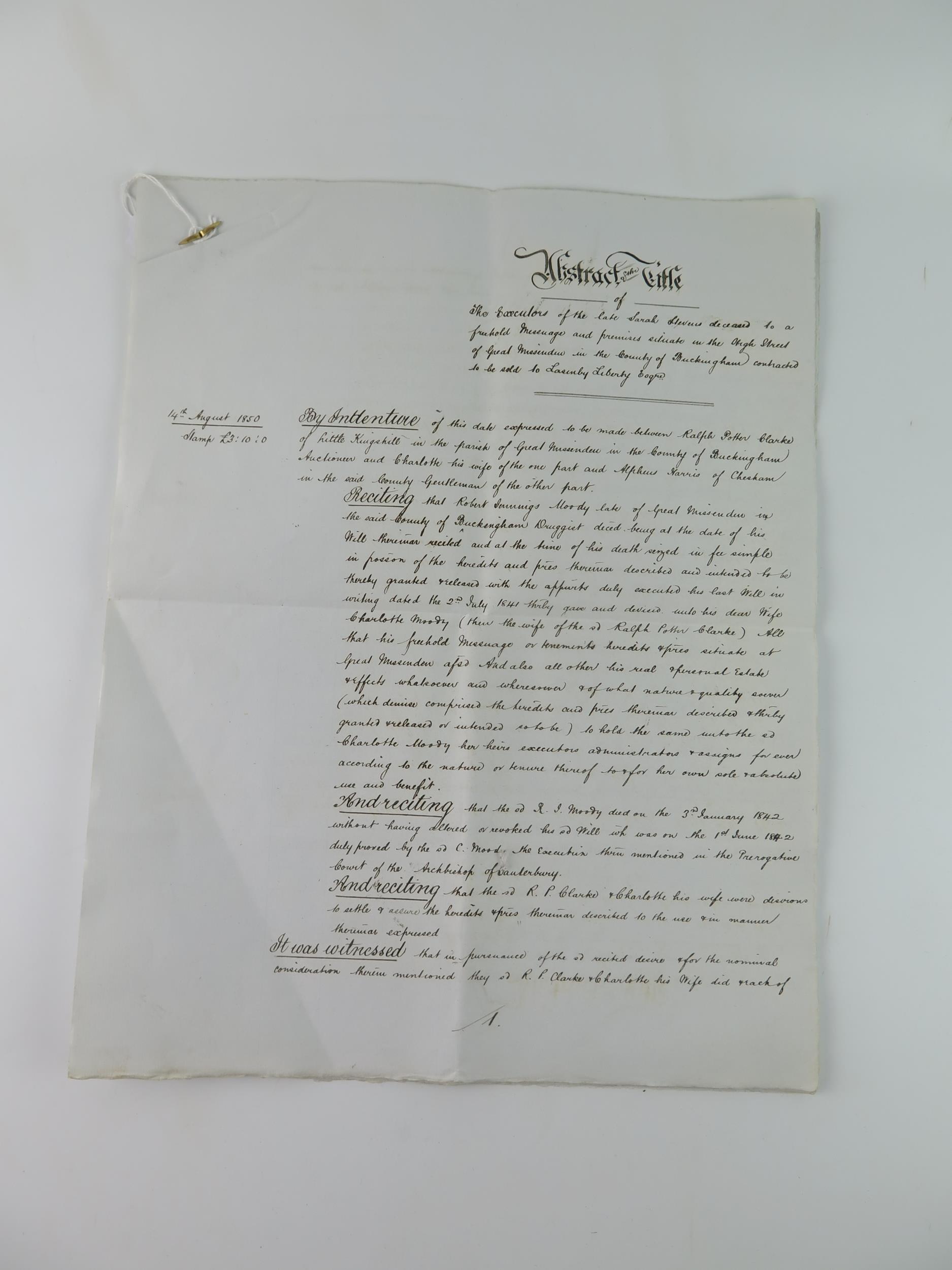 A Victorian mortgage for sale of land in the County of Buckingham. dated 14th August 1850.10