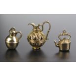 Three Hallmarked 9ct Gold Charms _ a ewer with hinged body and jug, 4.7g