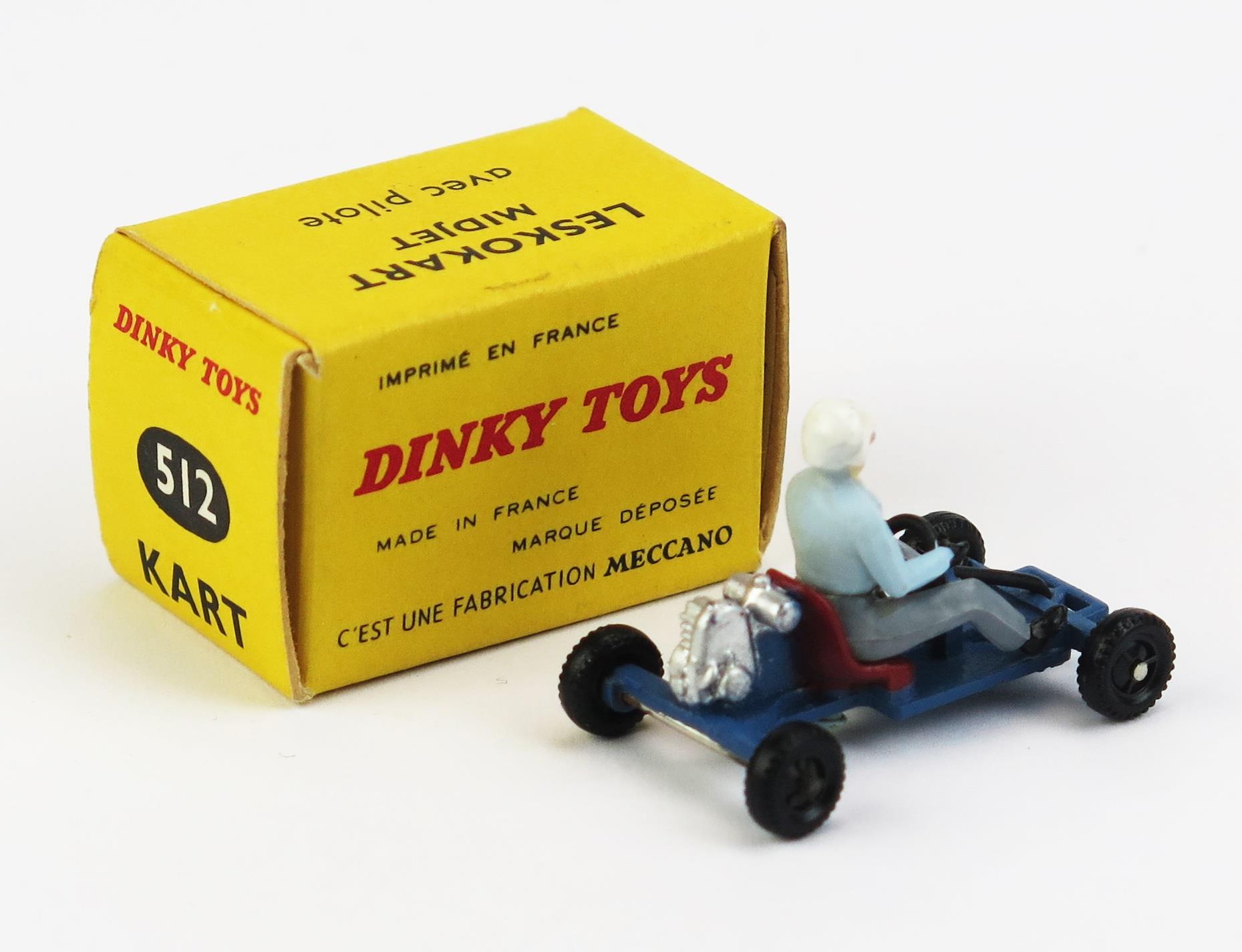 French Dinky 512 Leskokart Midjet Kart - blue, black plastic wheels, red seat, driver with pale blue - Image 2 of 2