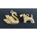 Two Hallmarked 9ct Gold Charms _ swan and Scottie dog, 3.1g