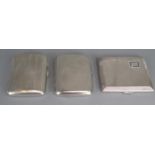 Three assorted silver cigarette cases, various makers and dates, all initialled, total weight of